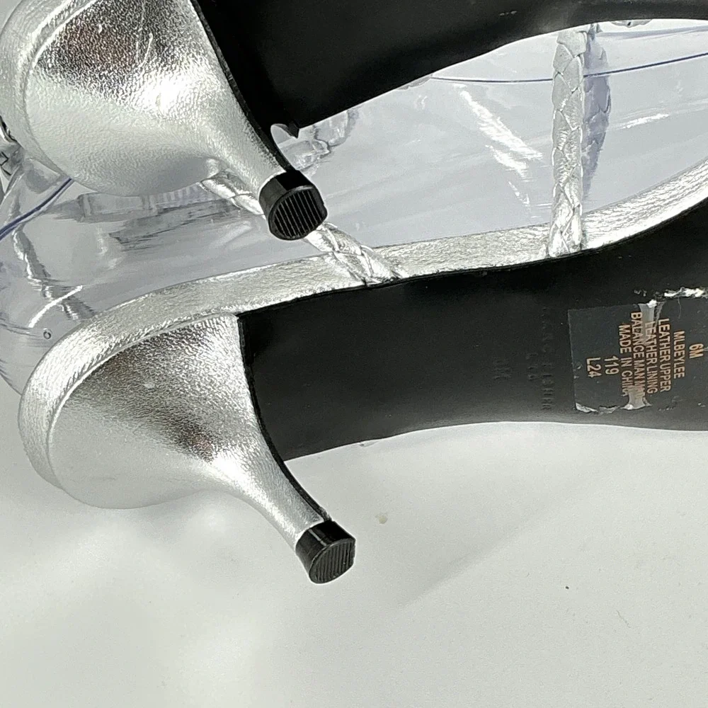 Marc Fisher Size 6 Silver Metallic Braided Kitten Heel Sandals NEW Beylee $70